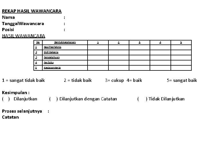 REKAP HASIL WAWANCARA Nama : Tanggal. Wawancara : Posisi : HASIL WAWANCARA No Bentuk.