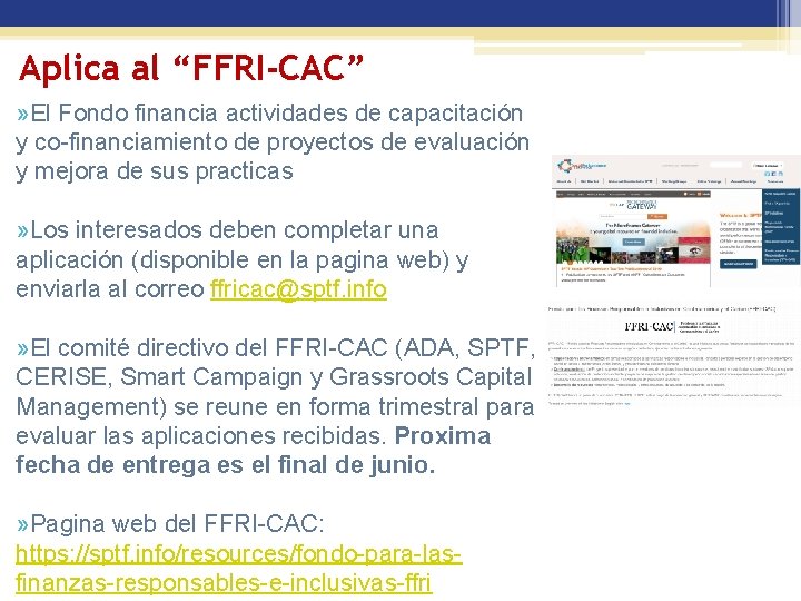 Aplica al “FFRI-CAC” » El Fondo financia actividades de capacitación y co-financiamiento de proyectos