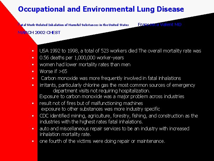 Occupational and Environmental Lung Disease Fatal Work-Related Inhalation of Harmful Substances in the United