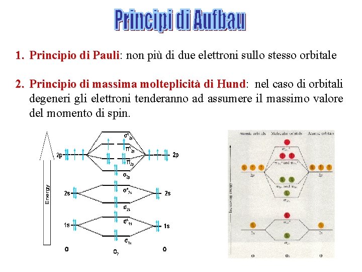 1. Principio di Pauli: Pauli non più di due elettroni sullo stesso orbitale 2.