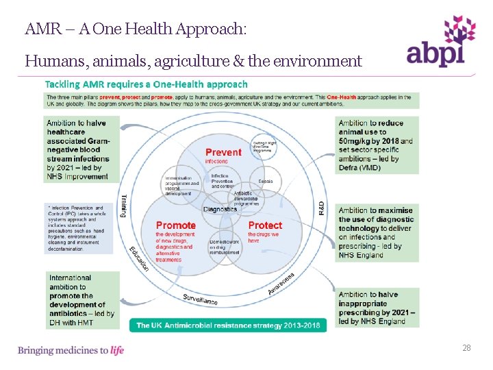 AMR – A One Health Approach: Humans, animals, agriculture & the environment 28 