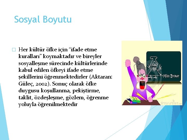 Sosyal Boyutu � Her kültür öfke için “ifade etme kuralları” koymaktadır ve bireyler sosyalleşme