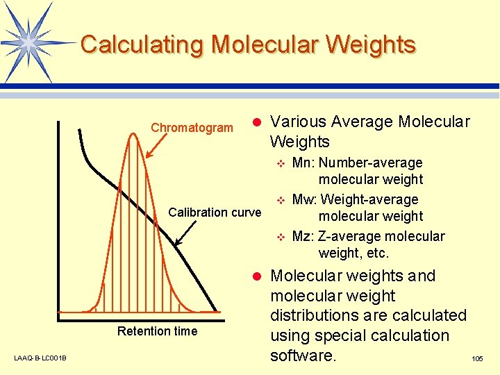 Calculating Molecular Weights Chromatogram l Various Average Molecular Weights v Calibration curve v v