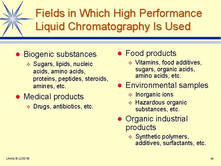 Fields in Which High Performance Liquid Chromatography Is Used l Biogenic substances v l