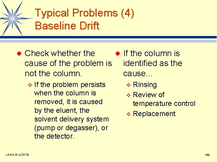 Typical Problems (4) Baseline Drift l Check whether the l If the column is