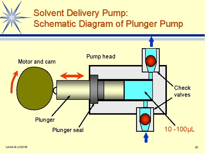 Solvent Delivery Pump: Schematic Diagram of Plunger Pump Motor and cam Pump head Check