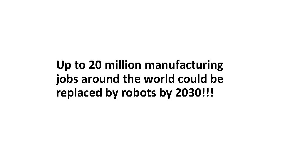 Up to 20 million manufacturing jobs around the world could be replaced by robots