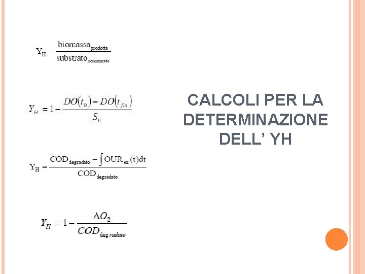 CALCOLI PER LA DETERMINAZIONE DELL’ YH 