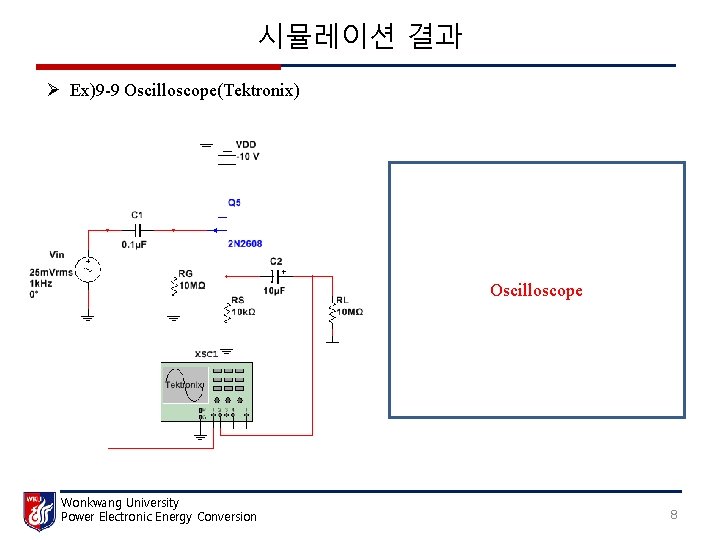 시뮬레이션 결과 Ø Ex)9 -9 Oscilloscope(Tektronix) Oscilloscope Wonkwang University Power Electronic Energy Conversion 8