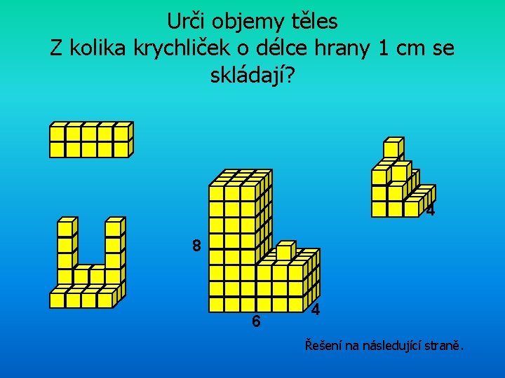 Urči objemy těles Z kolika krychliček o délce hrany 1 cm se skládají? 4