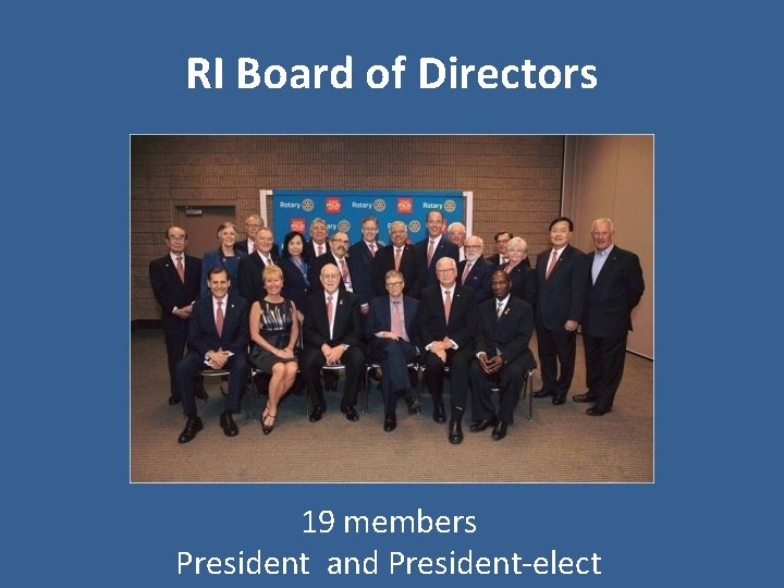 RI Board of Directors 19 members President and President-elect 