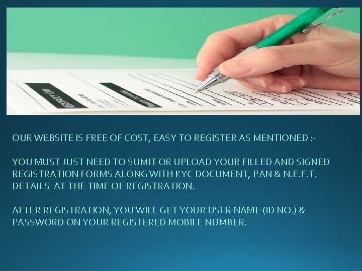 OUR WEBSITE IS FREE OF COST, EASY TO REGISTER AS MENTIONED : YOU MUST