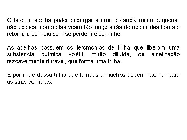 O fato da abelha poder enxergar a uma distancia muito pequena não explica como