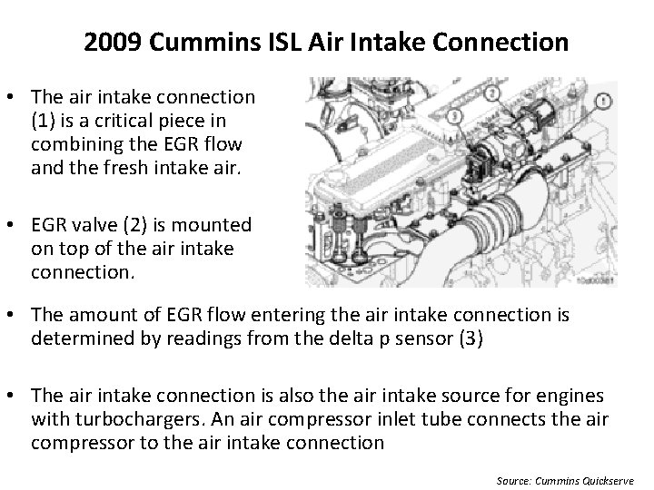 2009 Cummins ISL Air Intake Connection • The air intake connection (1) is a