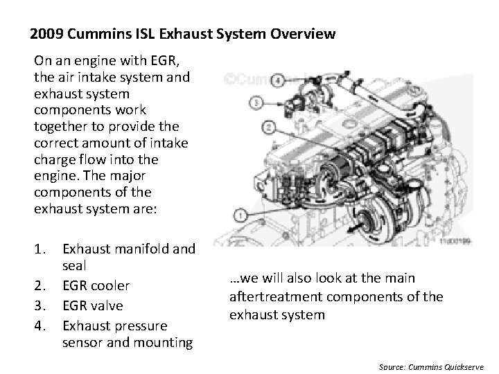 2009 Cummins ISL Exhaust System Overview On an engine with EGR, the air intake