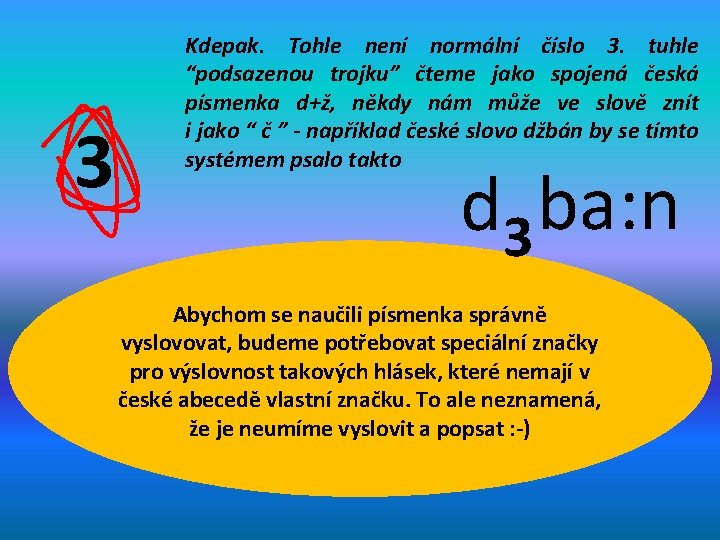 3 Kdepak. Tohle není normální číslo 3. tuhle “podsazenou trojku” čteme jako spojená česká