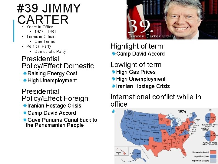 #39 JIMMY CARTER • Years in Office • 1977 - 1981 • Terms in