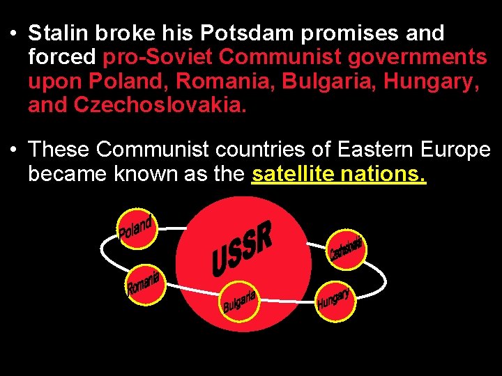  • Stalin broke his Potsdam promises and forced pro-Soviet Communist governments upon Poland,