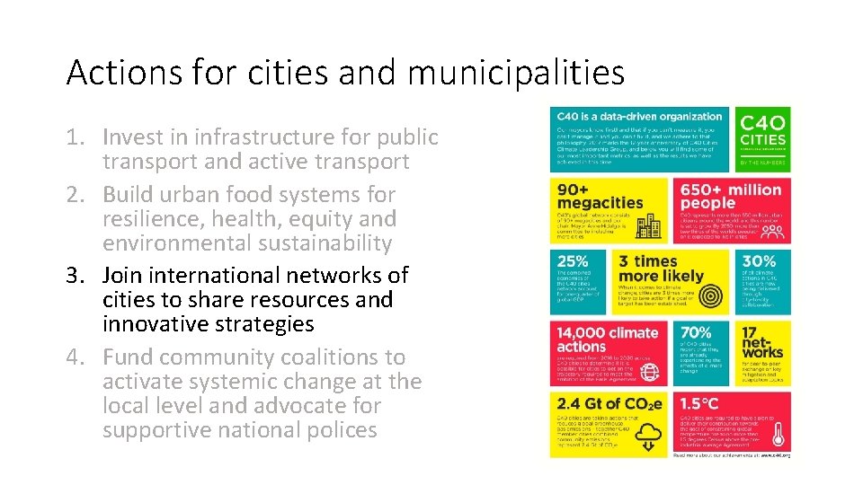 Actions for cities and municipalities 1. Invest in infrastructure for public transport and active