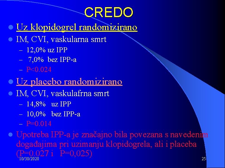 CREDO l Uz l klopidogrel randomizirano IM, CVI, vaskularna smrt – 12, 0% uz
