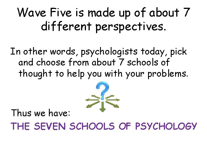 Wave Five is made up of about 7 different perspectives. In other words, psychologists