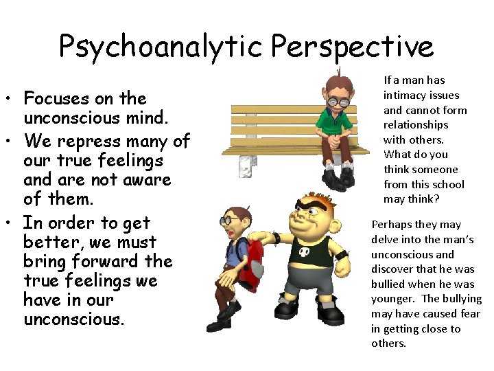 Psychoanalytic Perspective • Focuses on the unconscious mind. • We repress many of our