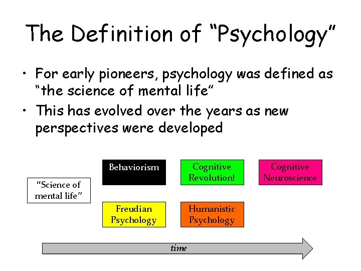 The Definition of “Psychology” • For early pioneers, psychology was defined as “the science