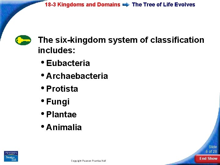 18 -3 Kingdoms and Domains The Tree of Life Evolves The six-kingdom system of