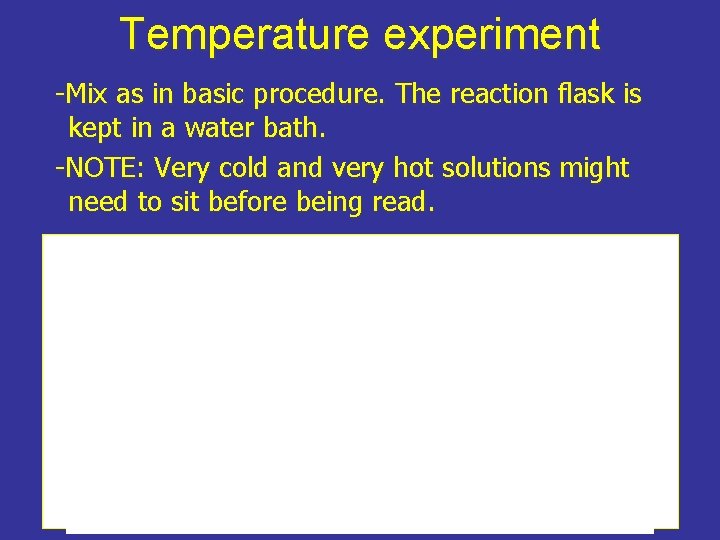 Temperature experiment -Mix as in basic procedure. The reaction flask is kept in a