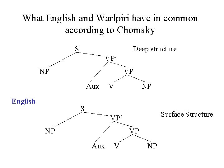 What English and Warlpiri have in common according to Chomsky S Deep structure VP’