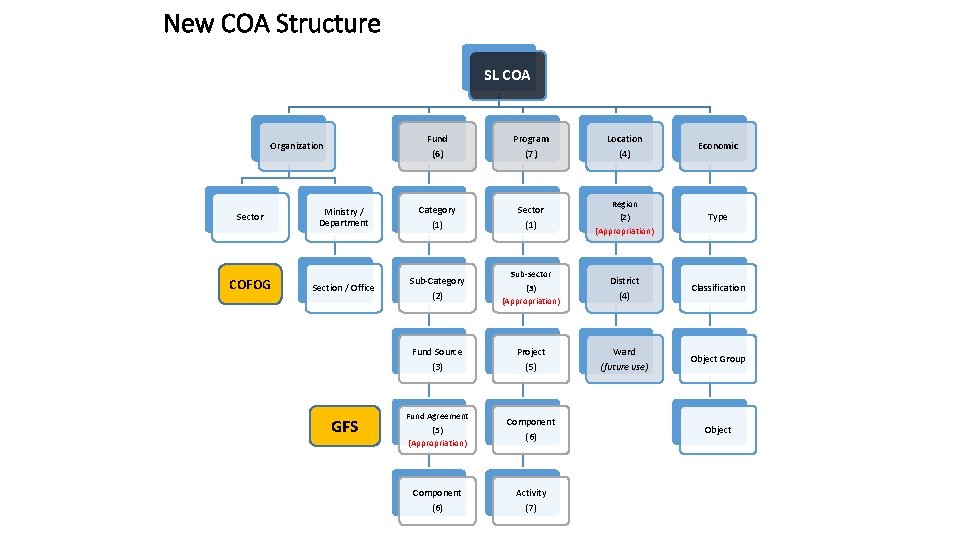 New COA Structure SL COA Organization Sector Ministry / Department COFOG Section / Office