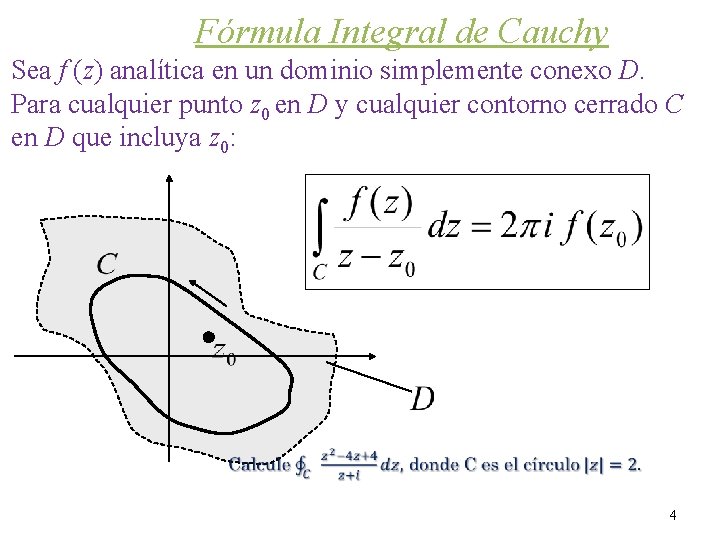 Fórmula Integral de Cauchy Sea f (z) analítica en un dominio simplemente conexo D.