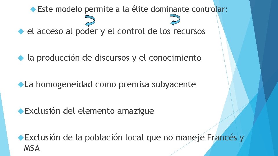  Este modelo permite a la élite dominante controlar: el acceso al poder y