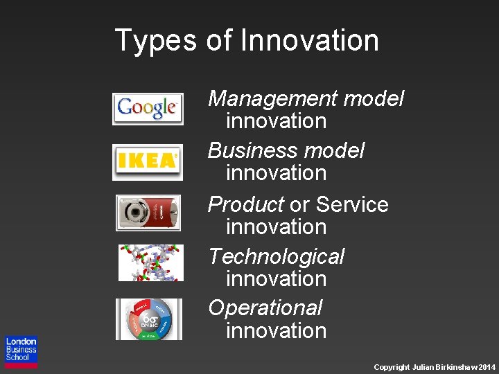 Types of Innovation Management model innovation Business model innovation Product or Service innovation Technological