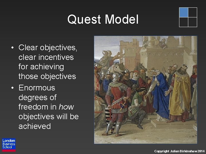 Quest Model • Clear objectives, clear incentives for achieving those objectives • Enormous degrees