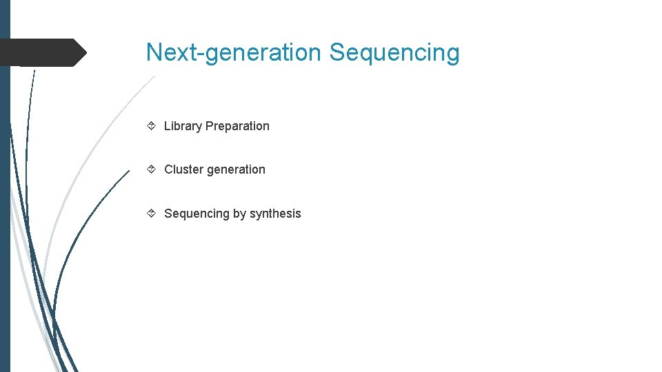 Next-generation Sequencing Library Preparation Cluster generation Sequencing by synthesis 