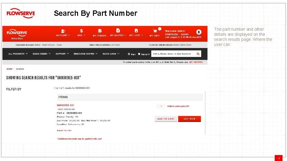 Search By Part Number • The part number and other details are displayed on