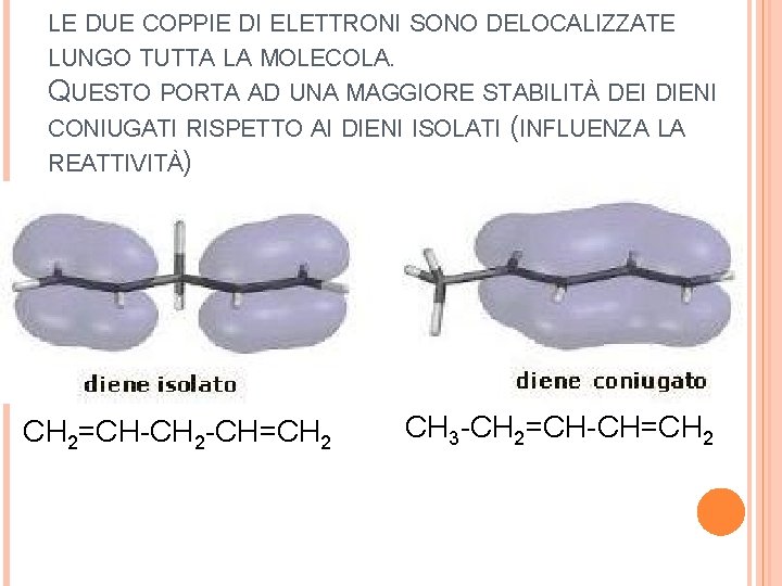 LE DUE COPPIE DI ELETTRONI SONO DELOCALIZZATE LUNGO TUTTA LA MOLECOLA. QUESTO PORTA AD