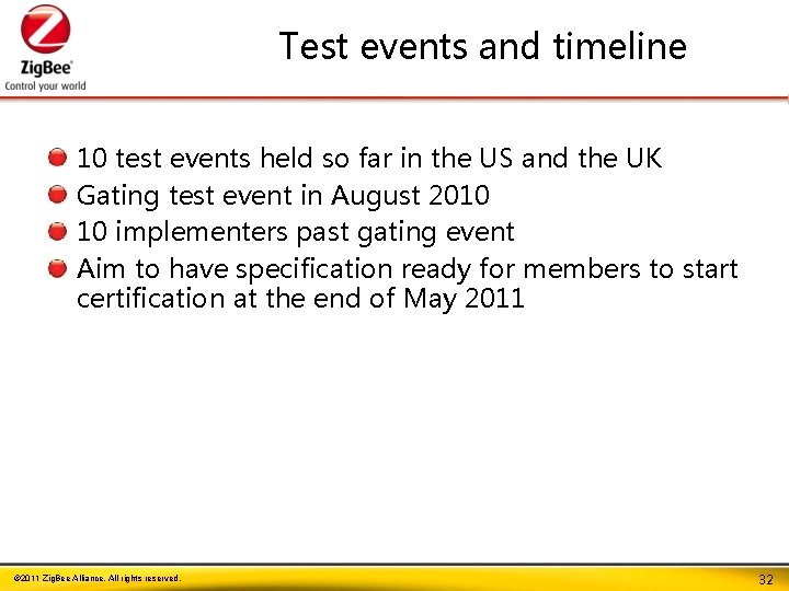 Test events and timeline 10 test events held so far in the US and