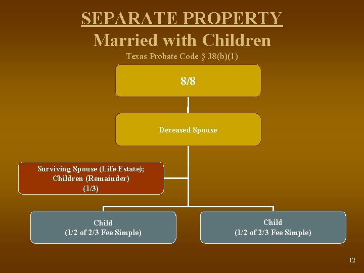 SEPARATE PROPERTY Married with Children Texas Probate Code § 38(b)(1) 8/8 Deceased Spouse Surviving