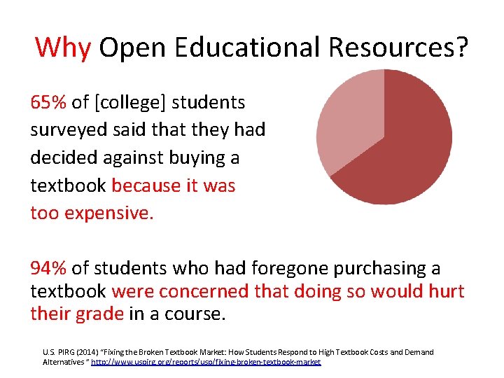 Why Open Educational Resources? 65% of [college] students surveyed said that they had decided