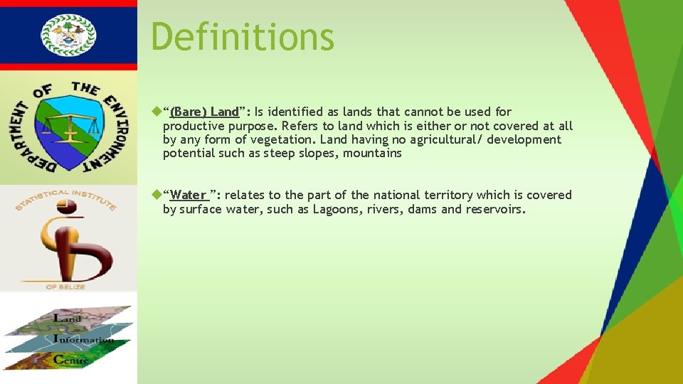 Definitions “(Bare) Land”: Is identified as lands that cannot be used for productive purpose.