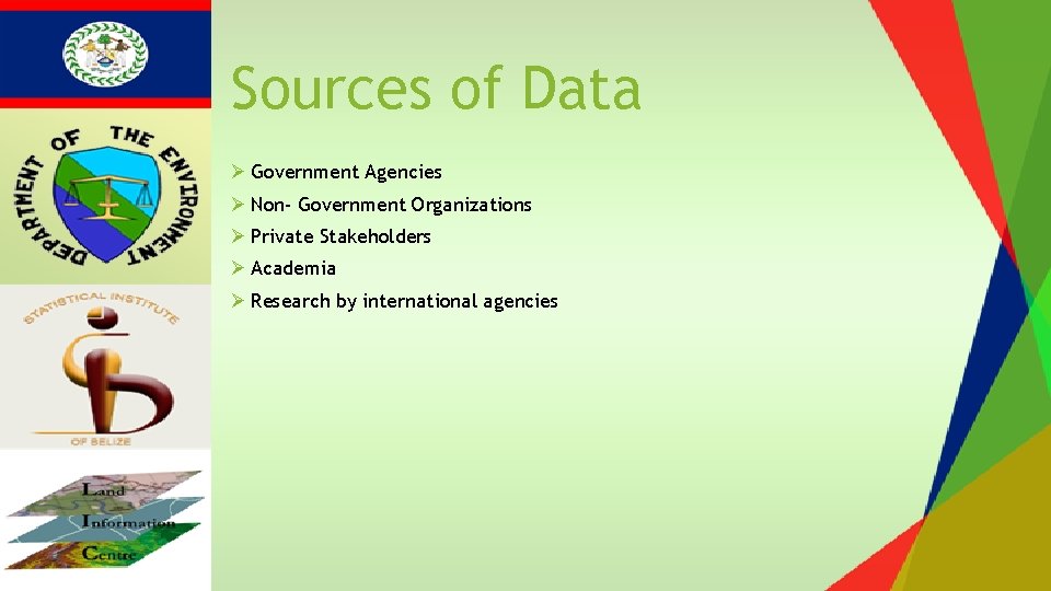Sources of Data Ø Government Agencies Ø Non- Government Organizations Ø Private Stakeholders Ø