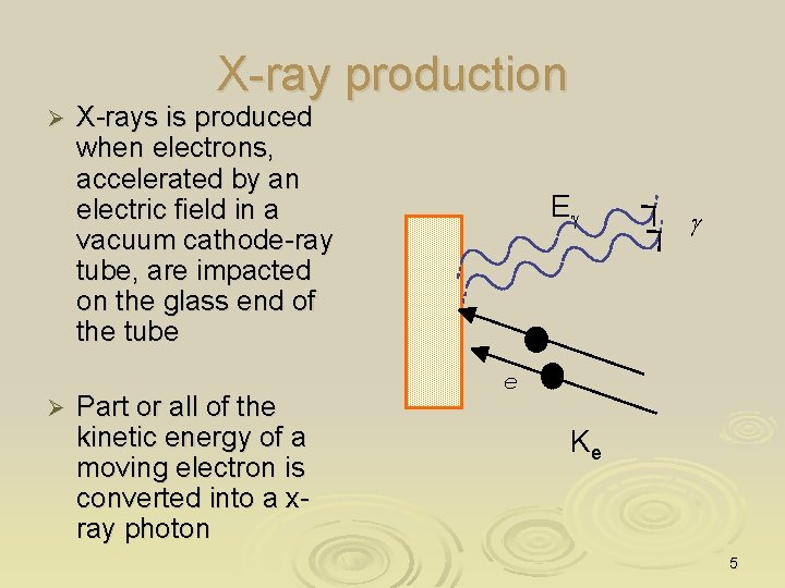 X-ray production Ø Ø X-rays is produced when electrons, accelerated by an electric field