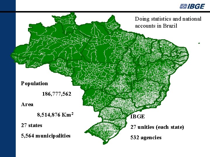 Doing statistics and national accounts in Brazil Population 186, 777, 562 Area 8, 514,