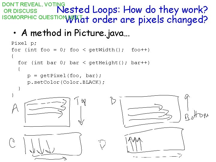 DON’T REVEAL, VOTING OR DISCUSS ISOMORPHIC QUESTION NEXT Nested Loops: How do they work?