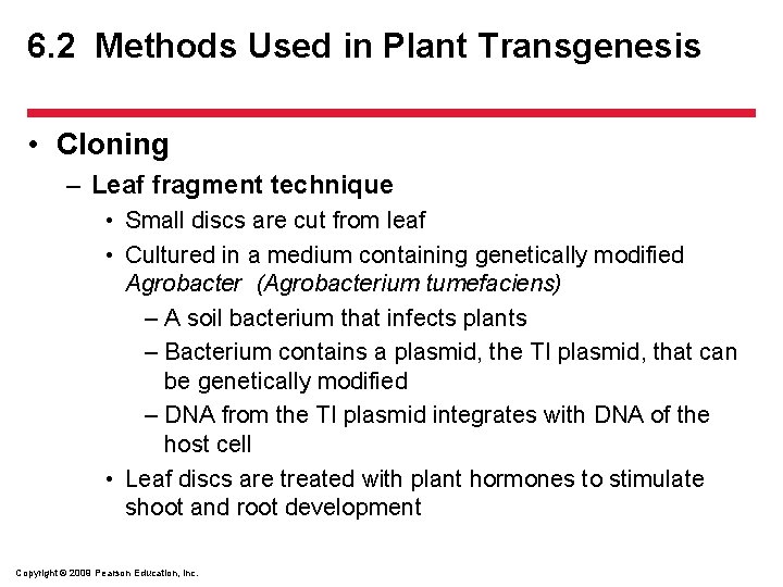 6. 2 Methods Used in Plant Transgenesis • Cloning – Leaf fragment technique •