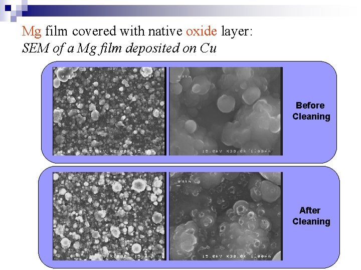 Mg film covered with native oxide layer: SEM of a Mg film deposited on