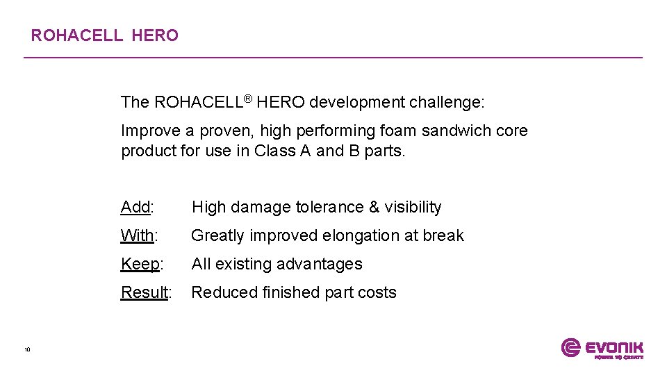 ROHACELL HERO The ROHACELL® HERO development challenge: Improve a proven, high performing foam sandwich
