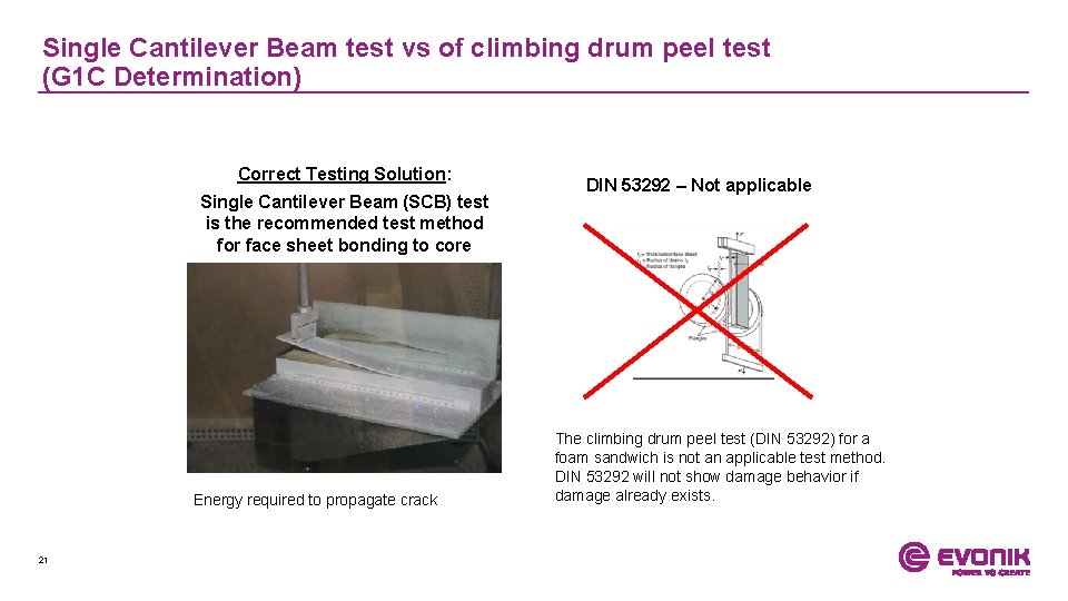 Single Cantilever Beam test vs of climbing drum peel test (G 1 C Determination)